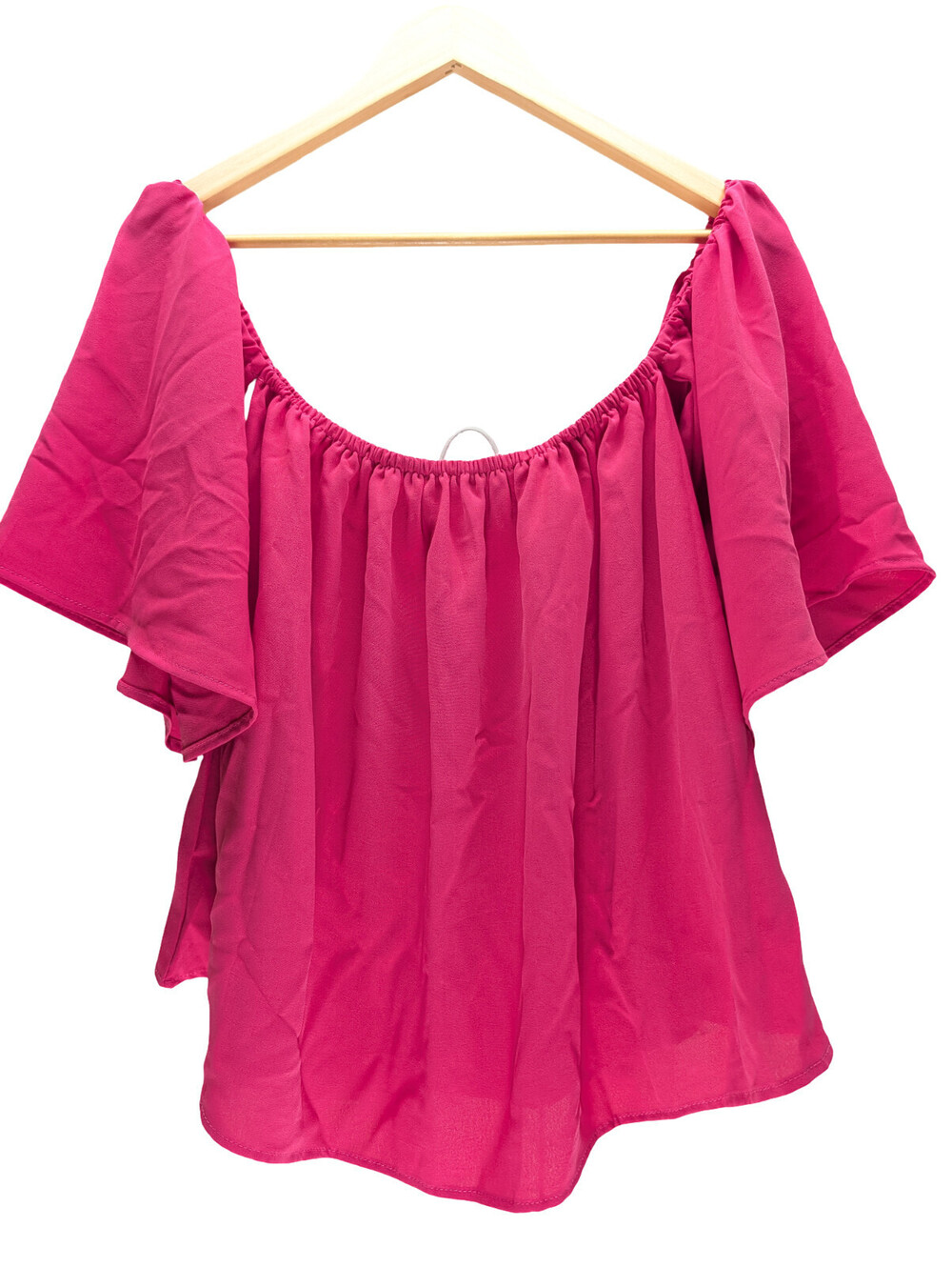 Bluetime Blouse Women Off Shoulder Flutter Sleeve Hot Pink